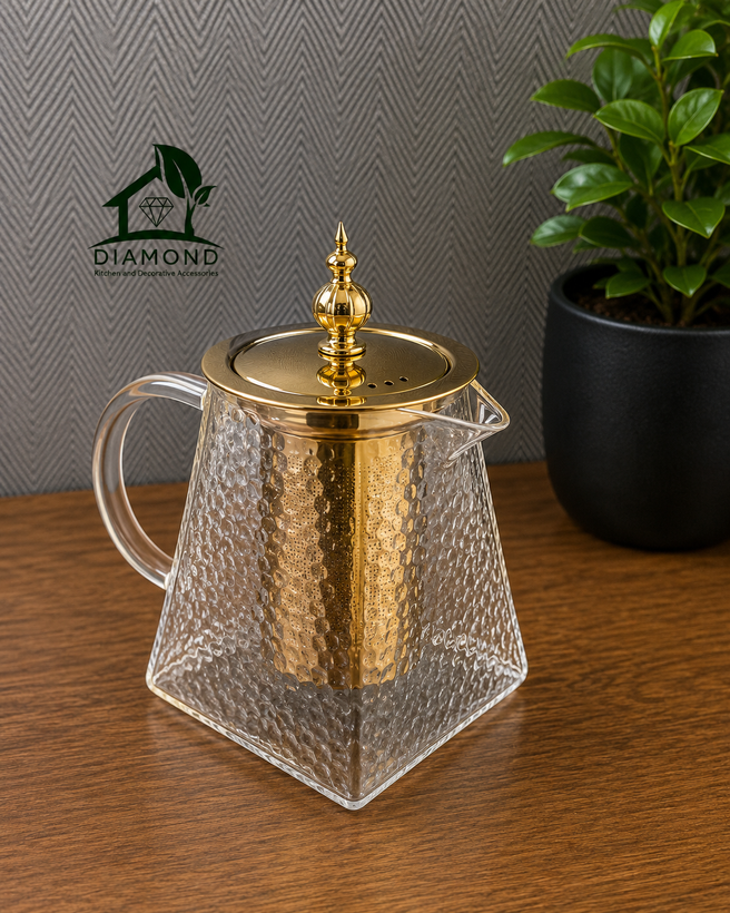 قوری پیرکس دمنوش و چای صافیدار طلایی