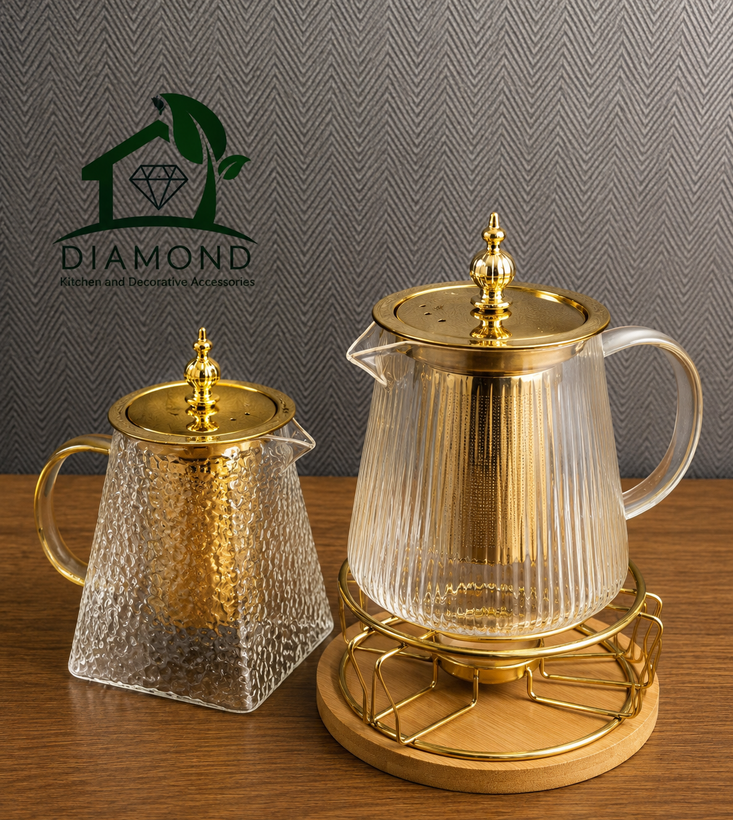 قوری پیرکس دمنوش و چای صافیدار طلایی