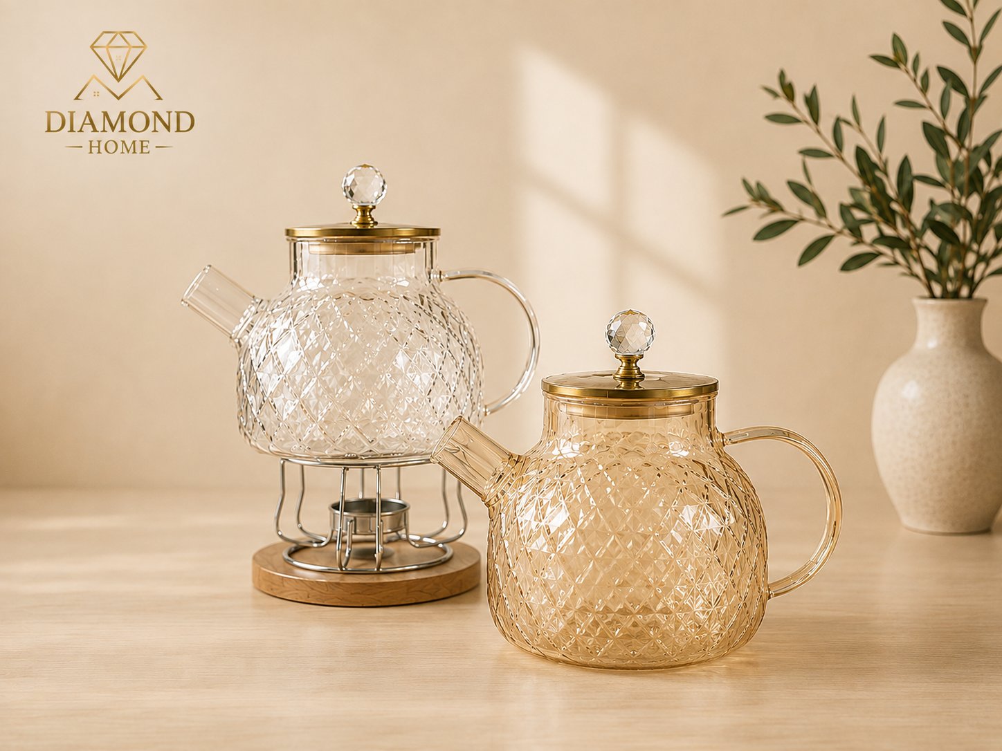قوری پیرکس شبکه‌ای درب استیل نگین‌دار